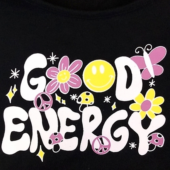 GOOD ENERGY GIRLS BLACK CROP TOP SHORT SLEEVE TEE SIZE JUNIORS LARGE NWOT - Picture 7 of 7